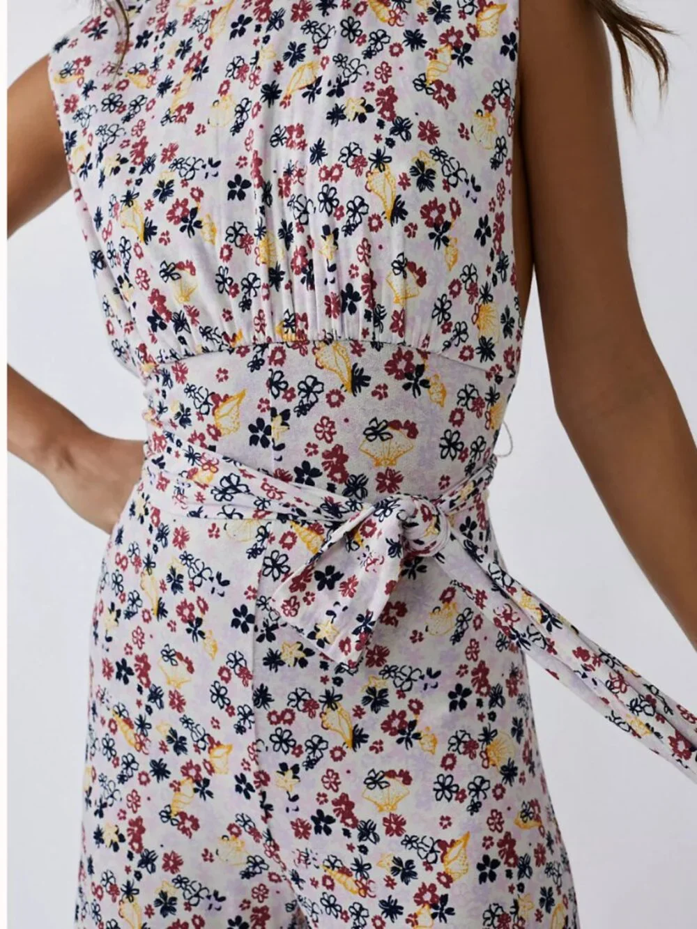 NWT Free People Vibe Check Jumpsuit in Tea Ditsy Shell Combo